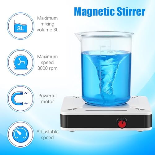 Feekoon 3000 RPM Magnetic Stir Plate with 5 Stir Bar and 1 Bar Retriever, Magnetic Mixer Stirrer Max Stirring Capacity 3000ml for Lab Brewing (No Heating)