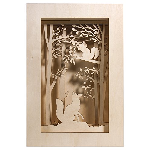 Rayher Shadow Box Building Kit with 3D Forest Scenery, DIY Wood Craft Set, 15 slot-together Pieces, 20x30x6.6cm - style: Forest