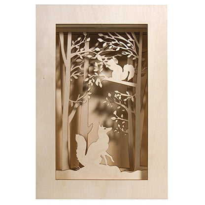 Rayher Shadow Box Building Kit with 3D Forest Scenery, DIY Wood Craft Set, 15 slot-together Pieces, 20x30x6.6cm - style: Forest