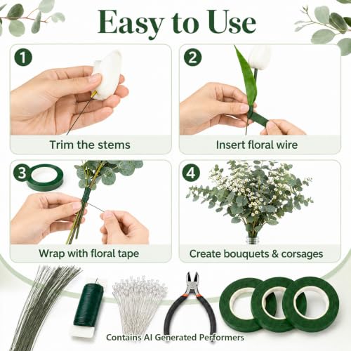 RAINFLOW Floral Tape & Floral Wire Set, 22 & 26 Gauge with Boutonniere Pins