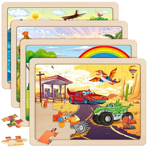 SYNARRY Large Wooden Monster Truck Puzzles for Kids Ages 4-6, Kids Gifts - style: Vehicle