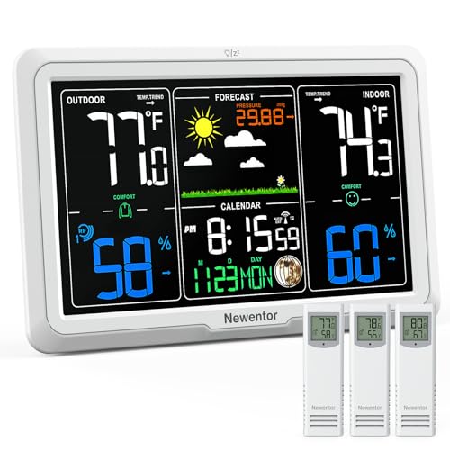 Newentor Weather Station Wireless Indoor Outdoor, White, 3 sensors - color: White, size: 3 Sensors
