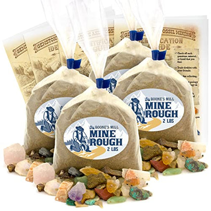 Boone's Mill Gemstone Paydirt | 2 Pound Bag, 4-Count | Gem Mining Rough Stone Mix | Rock Fossil ID Guide - style: 2lb bag, 4-count