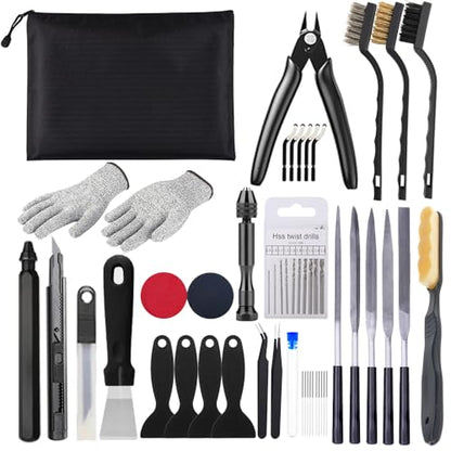 62PCS 3D Printer Tool Kit with Hand Drill, Deburring Tool and Needle Files - color: Black bag 62pcs
