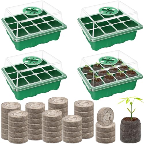 Seed Starter Tray with Peat Pellets, Green Seeding Starter Trays for Plants - size: 4 Set-green
