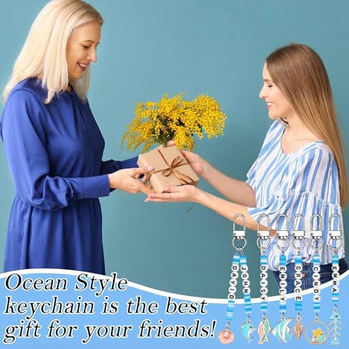 Tondiamo 2823 Pcs Ocean Keychain Making Kit Seashell Bag Charm Beach DIY Craft Sea Themed Key Ring Starfish Mermaid Charms Letters Beads String for Gift Jewelry Key Ring Backpack Accessories - style: Marine