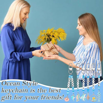 Tondiamo 2823 Pcs Ocean Keychain Making Kit Seashell Bag Charm Beach DIY Craft Sea Themed Key Ring Starfish Mermaid Charms Letters Beads String for Gift Jewelry Key Ring Backpack Accessories - style: Marine