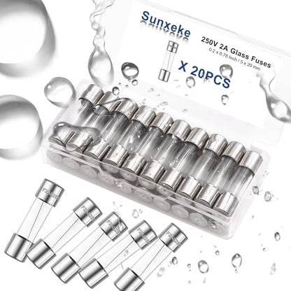 20PCS F2AL250V 5 x 20mm Fast Blow Glass Fuses 2A 2Amp 250V Glass Fuse,0.2 x 0.78 Inch - size: 2A