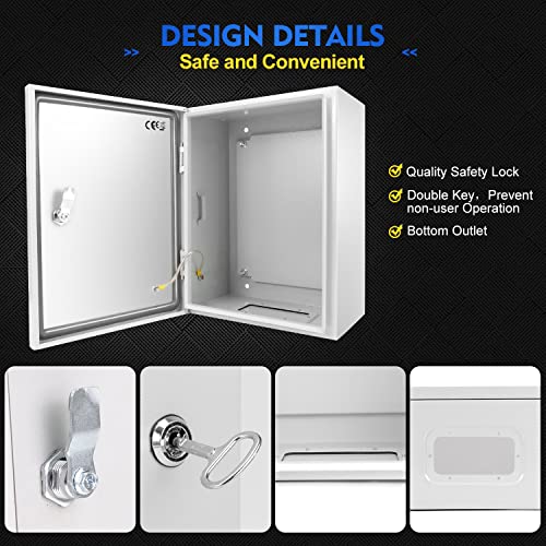 TOCRETOARE Outdoor Electrical Junction Box, 16x 12 x 8'' NEMA 4X Enclosure Box, Wall Mounted IP66 Waterproof & Dustproof Lockable Metal Junction Box - size: 16"x12"x8"