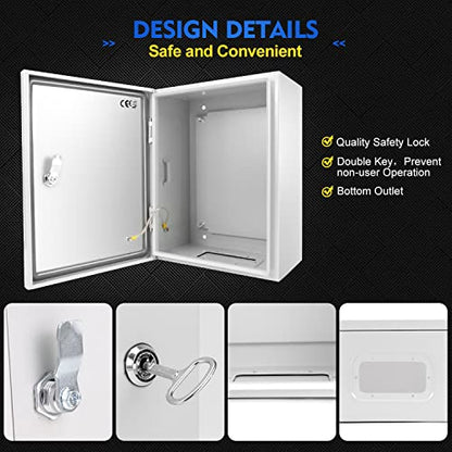 TOCRETOARE Outdoor Electrical Junction Box, 16x 12 x 8'' NEMA 4X Enclosure Box, Wall Mounted IP66 Waterproof & Dustproof Lockable Metal Junction Box - size: 16"x12"x8"