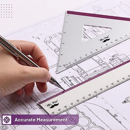 Mr. Pen- Metal Geometry Kit, 4 Pack, 45° & 30°/60° Set Squares - color: Purple Stripes