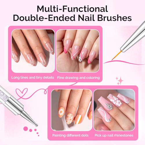 MelodySusie 5 Pcs Nail Art Liner Brushes Dual Dotting Pen Set #5#7#9#11#14 - color: Pink, Black, blue, White, Purple, size: 5