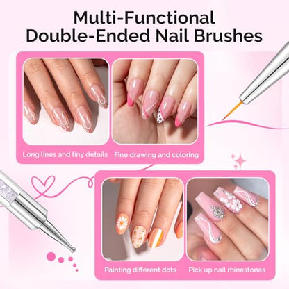 MelodySusie 5 Pcs Nail Art Liner Brushes Dual Dotting Pen Set #5#7#9#11#14 - color: Pink, Black, blue, White, Purple, size: 5