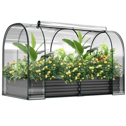 DoCred Garden Bed with PVC Cover, 72.8" x 37.4" x 47.2" Metal Planter Box - color: Black, size: 72.8" x 37.4" x 47.2"
