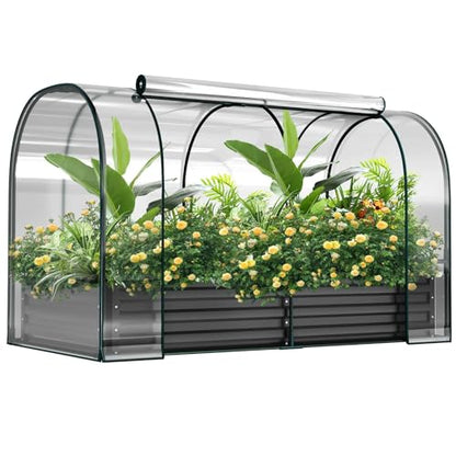 DoCred Garden Bed with PVC Cover, 72.8" x 37.4" x 47.2" Metal Planter Box - color: Black, size: 72.8" x 37.4" x 47.2"