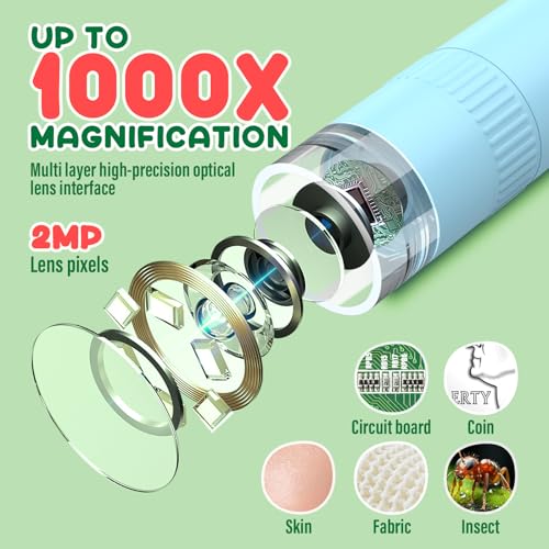 IMICHI Microscope for Kids 50X-1000X - 2 inch IPS HD Screen, 32GB Storage Card, 1080P Video, 2-Hour Battery Life, Easy Carry, Slides Included - Perfect Science Kit Gift for Kids Ages 8-12 Blue - color: Blue