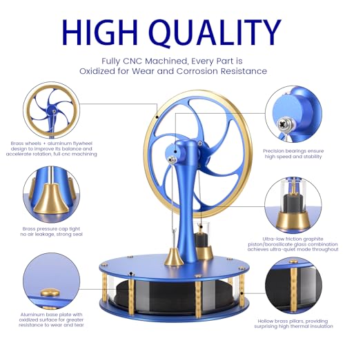 Low Temperature Stirling Engine Kit Steam Heat Educational Model Classroom Teaching Stirling Engine Adult Desktop Educational Toys Brass Aluminum Stirling Engine- HZZ92 PRO Blue - color: Pro Blue