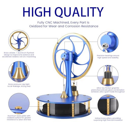 Low Temperature Stirling Engine Kit Steam Heat Educational Model Classroom Teaching Stirling Engine Adult Desktop Educational Toys Brass Aluminum Stirling Engine- HZZ92 PRO Blue - color: Pro Blue