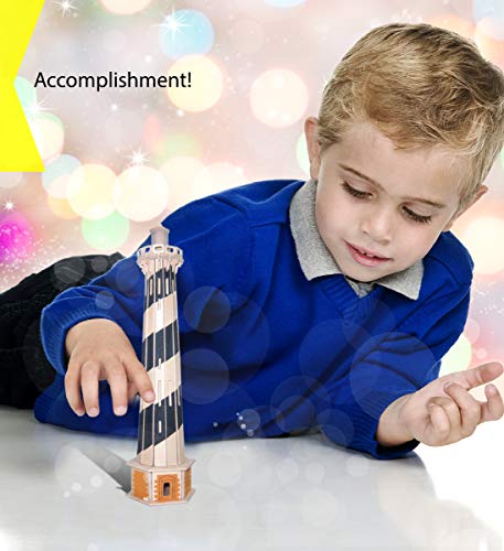Puzzled 3D Puzzle Lighthouse Set Wood Craft Construction Model Kit, Fun & Educational DIY Wooden Toy Assemble Model Unfinished Crafting Hobby Puzzle to Build and Paint for Decoration 58 Pieces Pack