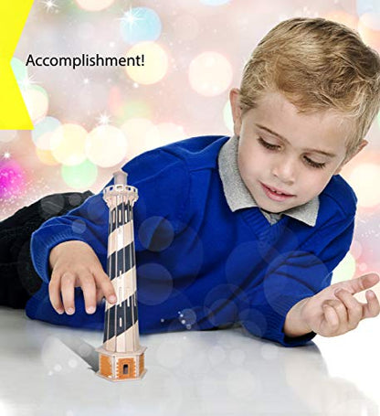 Puzzled 3D Puzzle Lighthouse Set Wood Craft Construction Model Kit, Fun & Educational DIY Wooden Toy Assemble Model Unfinished Crafting Hobby Puzzle to Build and Paint for Decoration 58 Pieces Pack