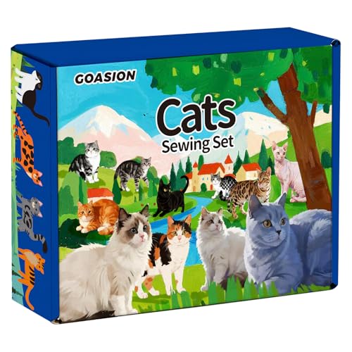 GOASION Sewing Kit for Kids, 12 Pcs Cat Crafts Sewing Kit, Ages 5-8-12 - color: Cat Sewing Set - 12 Pack