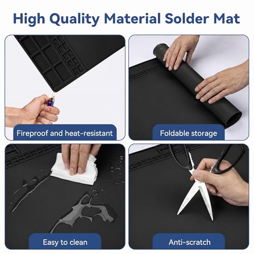 Kaisi Extra Large Soldering Mat, 932°F Heat Resistant Silicone Solder Mat - color: Black, size: 27.6'' x 15.7''
