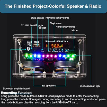 DIY Bluetooth Speaker Radio Soldering Kit, Radio Audio Soldering Kit, Bluetooth-Compatible LED Speaker Soldering Project, DIY Soldering Kit for College High School Education