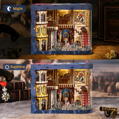 MiniCity Napoleon DIY Book Nook Kit, Wooden 3D Bookshelf Model with LED - color: Napoléon