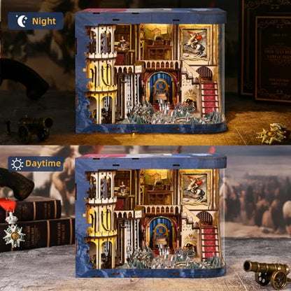 MiniCity Napoleon DIY Book Nook Kit, Wooden 3D Bookshelf Model with LED - color: Napoléon