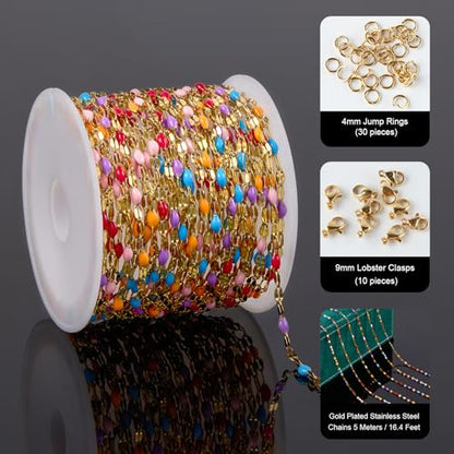 UMAOKANG 16.4 Feet Colorful Enamel Chains for Jewelry Making - color: Gold-Purple Colorful