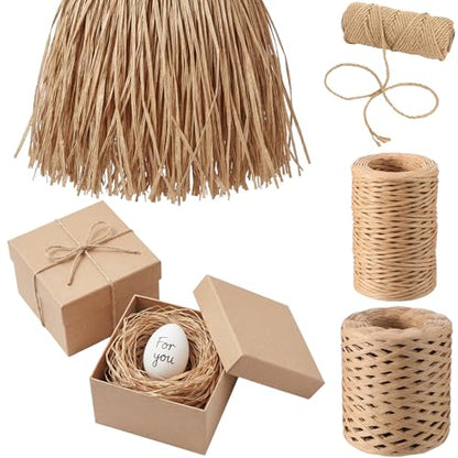 Threlaco 3 Set Boho Vine Binding Wire Raffia Paper Rope and Jute Rope, 164 Feet Floral Rustic Vine Bind Wire 66 ft 4mm Twine Ropes Raffia Straw for Bouquets Decor Craft Wrapping DIY Gift