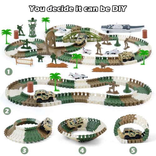 Military Race Car Track Set, 240+ PCS Army Track Toy for Kids Ages 3-7 - color: Military Race Car Tracks
