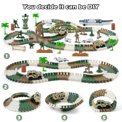 Military Race Car Track Set, 240+ PCS Army Track Toy for Kids Ages 3-7 - color: Military Race Car Tracks
