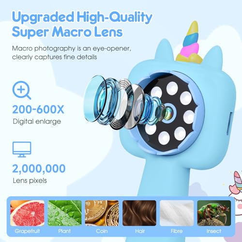 2.4" Screen Kids Microscope, 4K Handheld Digital Microscope - color: Blue