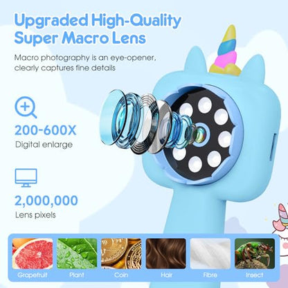2.4" Screen Kids Microscope, 4K Handheld Digital Microscope - color: Blue