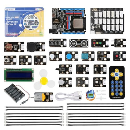 26 in 1 Sensor Modules Kit ESP32 Electronics Starter Kit Compatible with Arduino IDE/Scratch/Python | Online Tutorial/Development Board, WiFi & Bluetooth IoT ESP32 Microcontroller, Beginners Engineers - color: gray