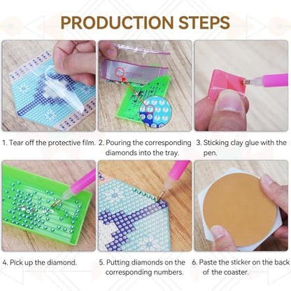 Vcekract 6 Pcs Hexagon Diamond Art Coasters Kit for Adults - color: Boho Coasters
