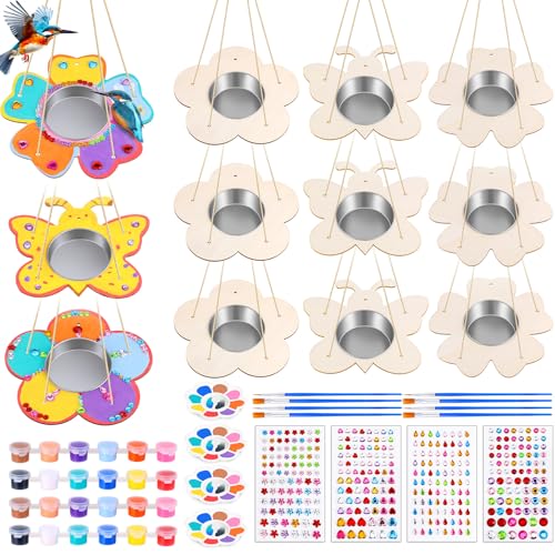 Czlotyh 12 Pack Bird Feeder Craft Kits Bulk with Stainless Steel Bowls DIY Your Own Unfinished Wooden Birdhouse Outdoor Ornaments Party Favor Easter Gifts Spring Crafts for Nature Loving Kids