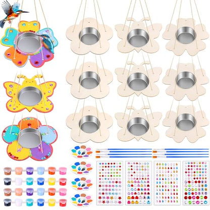 Czlotyh 12 Pack Bird Feeder Craft Kits Bulk with Stainless Steel Bowls DIY Your Own Unfinished Wooden Birdhouse Outdoor Ornaments Party Favor Easter Gifts Spring Crafts for Nature Loving Kids