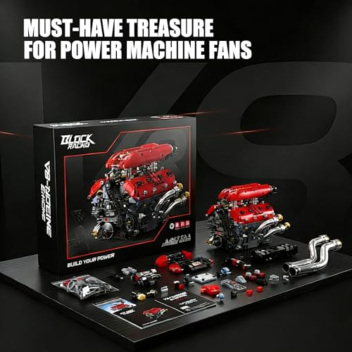 V8 Engine Model Kit that Runs, 1370 Pcs Desk Display Gift for Teens 14+ - style: 1-V8