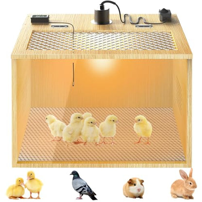 Brooder Box for Chicks, 16 Inch Wooden Chicken Brooder Box with 75W Heat Lamps, Thermometer and Tin Foil, Poultry Breeding Kit, Ideal for 3-5 Newborn Chick Duck Quail Bird Hamster, Small