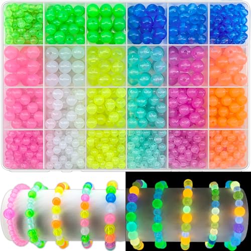 1016Pcs Glow in The Dark Round Beads, 6mm 8mm 10mm Luminous Round Bead Acrylic UV Color Changing Bracelet Beads Sun Sensitive Plastic Glow Bead Bulk for Jewelry Making Bracelets Necklace - color: 6mm+8mm+10mm