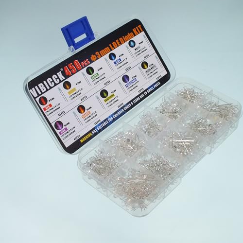 450 Pieces, 10 Colors, 3MM LED Light Emitting Diode Lamp Set