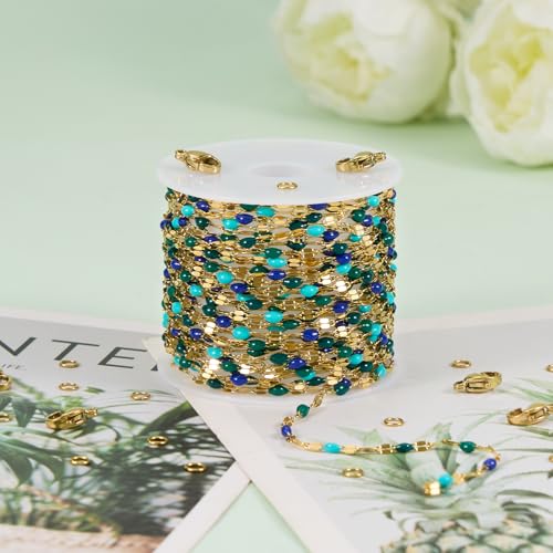 UMAOKANG 16.4 Feet Gold Plated Stainless Steel Jewelry Making Chain Roll - color: Gold-Blue Colorful