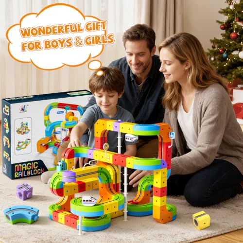 Electric Train Set, 3D Cube Track-DIY Rail Cube Block Kit - size: Master set+2 Cars
