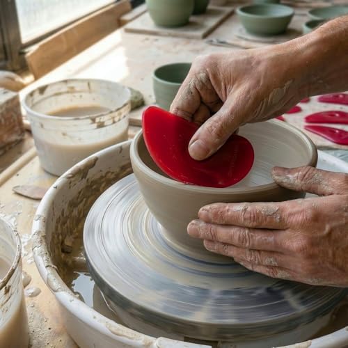 DIYOOHOMY 2 Pcs Soft Silicone Pottery Ribs for Ceramic, Mud and Clay Tools - color: red-2
