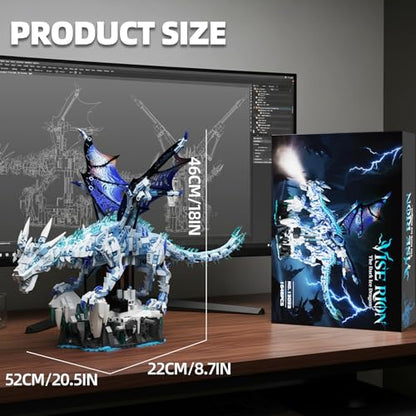 Mechanical Dark Ice Dragon Building Block Set with Hand Crank Motion Movable Head, Wings & Limbs Fantasy Dragon Model Kit for Teens & Adults - color: Ice Dragon