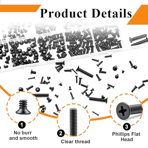 24Sizes 888Pcs Tiny Micro Laptop Computer Screw Kit M1.4/M1.7/M2/M2.5/M3/M4 Countersunk Flat Head Phillips Mini Repair Screws Set for Machinery, Furniture, Automotive, Motorcycle - size: 888pcs