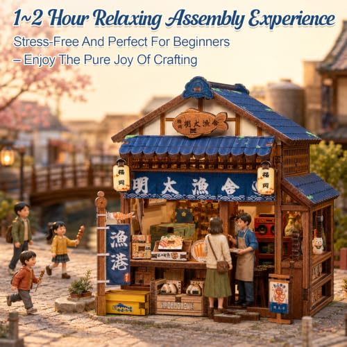 Cutefun DIY Miniature House Kit, 129 Pcs 3D Wooden Puzzle Tiny House - color: Fukuoka Mentaiko Kitchen