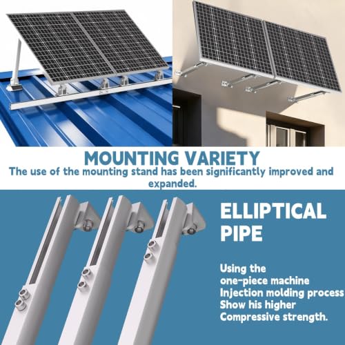 Adjustable Solar Panel Tilt Mount Brackets, Aluminum Alloy Solar Panel Mounting Kit for 50W-400W Panels, Heavy Duty Solar Panel Stand for Roof, RV, Boat, and Off-Grid Ground Mount (1, Silver)
